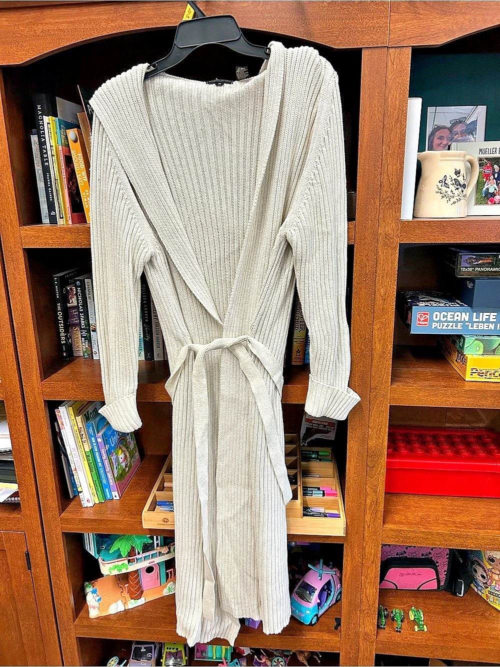 Jeanne Pierre Cream Knit Wrap Midi Dress Size Medium